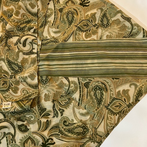 Olive Green Paisley Print Square Scarf Made Italy by BMR - Picture 4 of 5